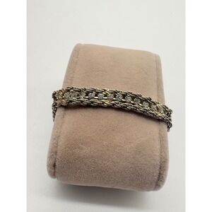 Two‎ Tone Rope Chain Bracelet Gold Silver Rhinestone Layered 7 Inch